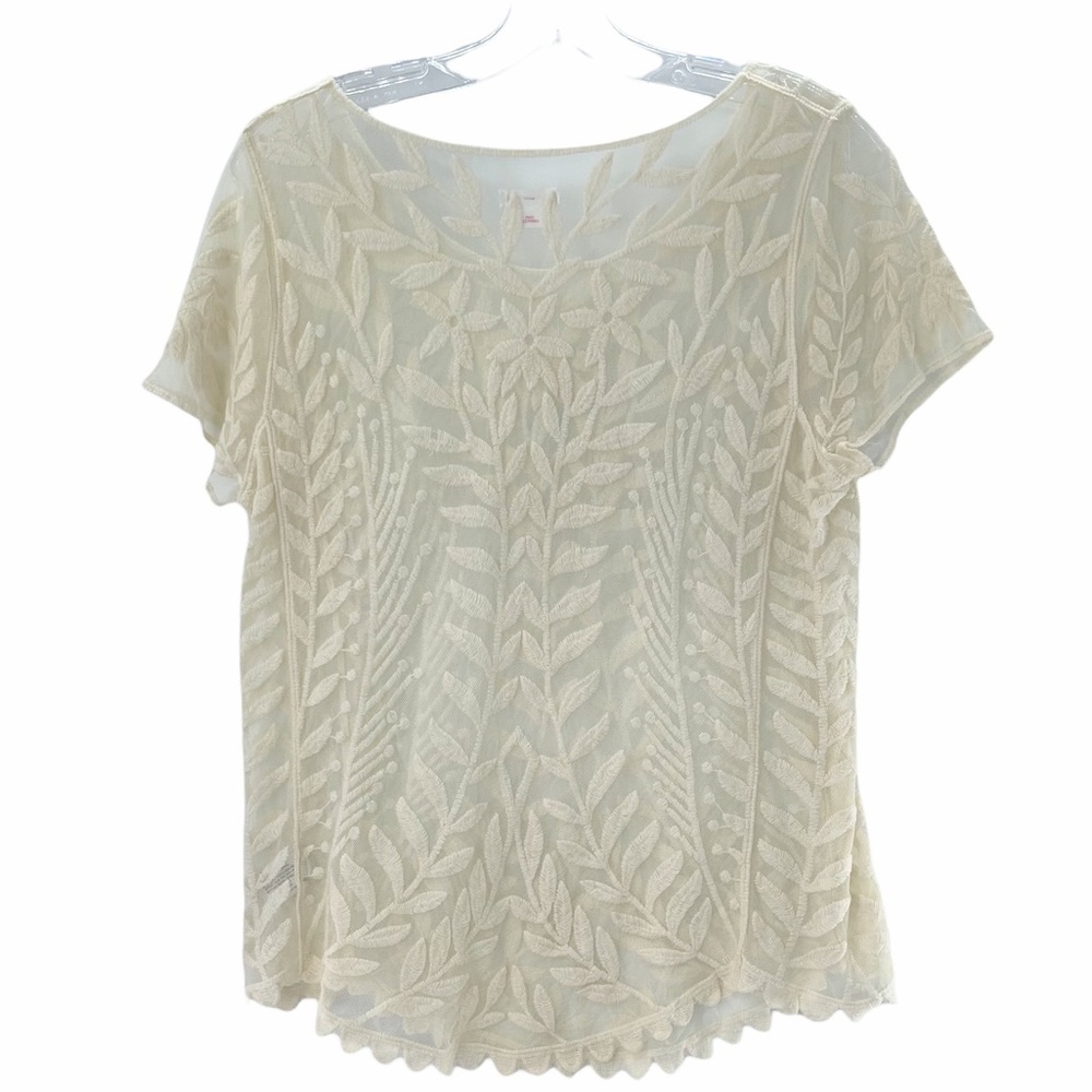 Xhilaration Floral Embroidered Sheer Blouse Top Size Large